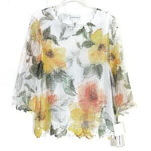 Alfred Dunner Charleston White Watercolor Floral Mesh Spring Top Women’s NWT